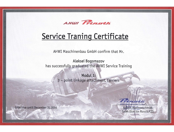Prinoth Service Training Certificate